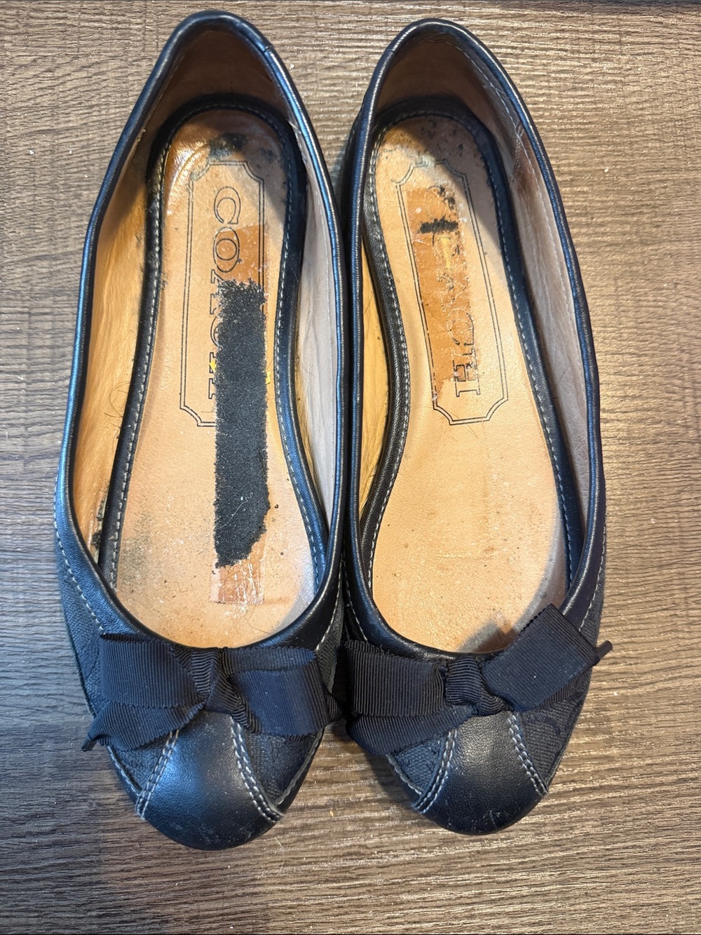 Coach Black Leather Bow Ballet Flats